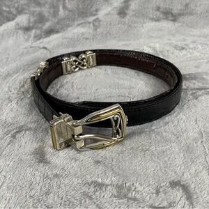 Brighton Marcus Belt 32 Reversible Black Brown Croc Leather Silver Gold‎